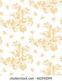 vector, contour, seamless pattern, branch, leaves, plant, illustration, design element