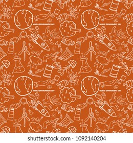 vector contour, seamless, pattern, of elements for design various objects of human activities the theme for world environment day, the background is isolated