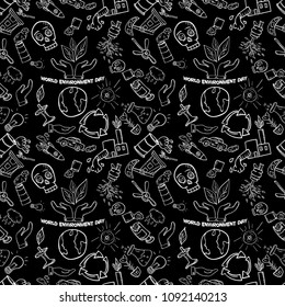 vector contour, seamless, pattern, of elements for design various objects of human activities the theme for world environment day, the background is isolated