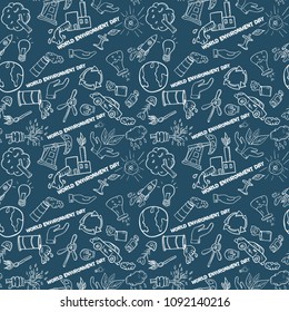vector contour, seamless, pattern, of elements for design various objects of human activities the theme for world environment day, the background is isolated