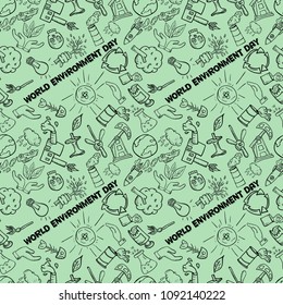 vector contour, seamless, pattern, of elements for design various objects of human activities the theme for world environment day, the background is isolated