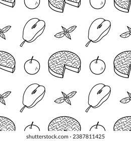 vector contour seamless pattern for winter warmth, sweets, warm drinks