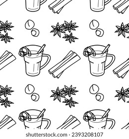 vector contour seamless pattern for winter warmth, sweets