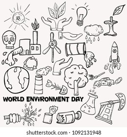 vector contour set of elements for design various objects of human activities the theme for world environment day, the background is isolated