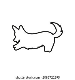 vector contour silhouette of a Welsh corgi, silhouette of a dog isolated