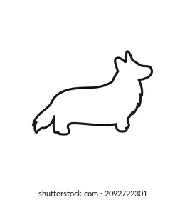 vector contour silhouette of a Welsh corgi, silhouette of a dog isolated