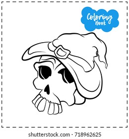 Vector of contour skull illustration for Halloween with emotion on a white background.