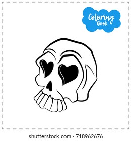 Vector of contour skull illustration for Halloween with emotion on a white background.