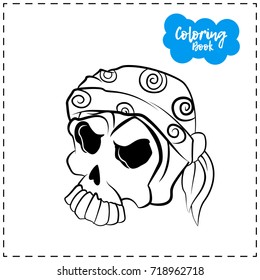 Vector of contour skull illustration for Halloween with emotion on a white background.