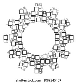 Vector contour square icons are combined into cog collage. Mechanics design concept constructed with contour square pictograms.