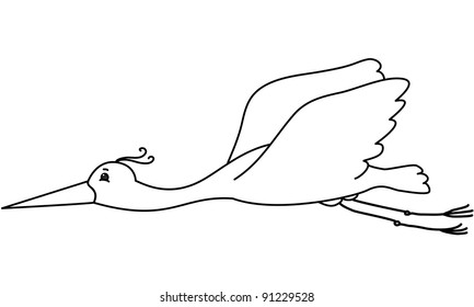 vector contour of stork, coloring