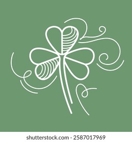 Vector contour three leaf clover hand drawn. Cute shamrock sign. Vintage St. Patrick's day illustration. Big linear trefoil. Editable outline plant card. Elegant botanical element. Ink style drawing