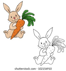 vector contour toy bunny, coloring with color version