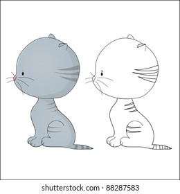 vector contour toy kitten, coloring with color version