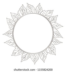 vector contour trees ash leaf botanical hand drawn sketch coloring book element set wreath circle frame border bouquet pattern for your design