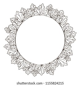 vector contour trees carved leaf botanical hand drawn sketch coloring book element set wreath circle frame border bouquet pattern for your design