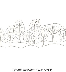 vector contour trees forest botanical hand drawn sketch coloring book element set seamless  pattern for your design
