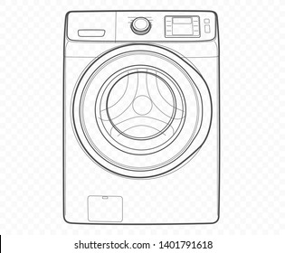 Vector contour washing machine isolated on transparent background. Outline realistic washer.	
