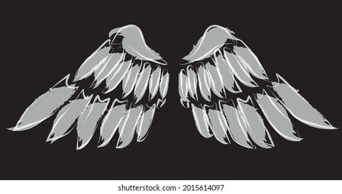 Vector contour watercolor brush drawing of abstract wings