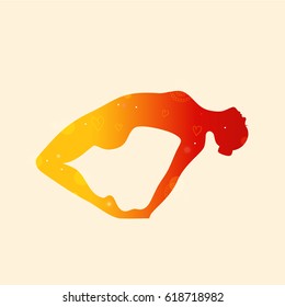 Vector contour of woman in the yoga pose. Decorative silhouette. Relax and meditate. Healthy lifestyle, wellness beautiful illustration. Wheel Pose