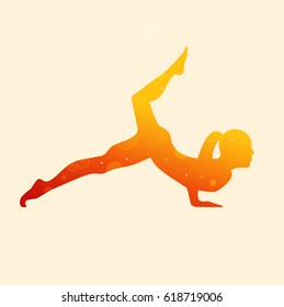 Vector contour of woman in the yoga pose. Decorative silhouette. Relax and meditate. Healthy lifestyle, wellness beautiful illustration