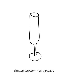 Vector contoured champagne or wine glass with black line.Romantic symbol part decorating doodle style.Graphic hand draw drink for Valentine's Day.Design for social networks,posters,cards,web.