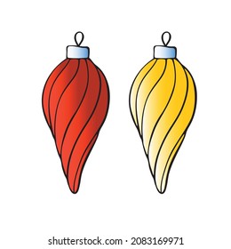 Vector contoured color bright toy, decoration for xmas tree. Clipart for Merry Christmas and New Year
