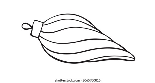 Vector contoured glass toy, decoration for xmas tree, in doodle style. Clipart for Merry Christmas and New Year greeting card, coloring book, template for children creativity