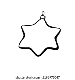 Vector contoured glass toy, decoration in form of star for xmas tree, in doodle style. Clipart for Merry Christmas and New Year, coloring book, template for children creativity