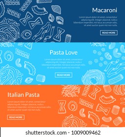 Pasta dibujada a mano con vectores plantillas horizontales de banner de ilustración establecida