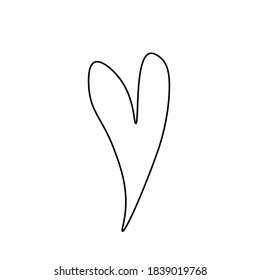 Vektor vergoss Herz mit schwarzer Linie.Romantischer Symbolteil, der den Doodle-Stil verzierte.Grafische Handzeichen-Element für Valentinstag.Design für soziale Netzwerke, Poster, Karten, Web.