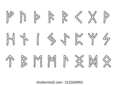 Vector contoured runes set. Futhark, Rune alphabet, writing ancient Scandinavians Germans and Icelands. Esoteric, occult, magic. Mystical symbols for predicting the future and Fortune telling.