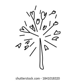 Vector contoured sparkler with black line.Romantic celebrating decorating doodle style.Graphic hand draw salute for Valentine's Day.Design for social networks,posters,cards,web.