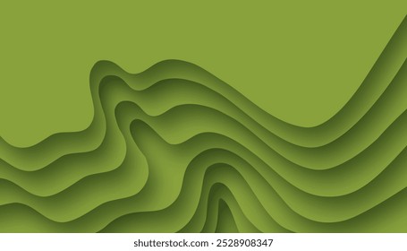 Vetor de contorno,área de paisagem,camada de montanha,corte de papel verde com sombra