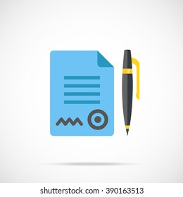 Vector contract and pen icon. Modern flat design vector illustration concept for web banner, web and mobile app, web sites, printed materials, infographics. Vector icon isolated on gradient background