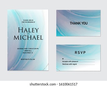 Vector contrast blue violet marble poster with gold sparkles, alcohol ink greeting card, inking wedding decoration, abstract bridal liquid flows rsvp card, thank you decor.