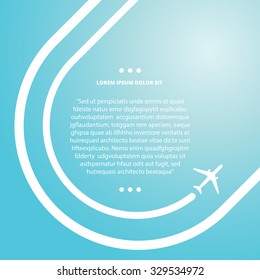 Vector contrast bright business avia card with airplane, minimalistic style, whirlwind of airplane, for travel agencies, aviation companies