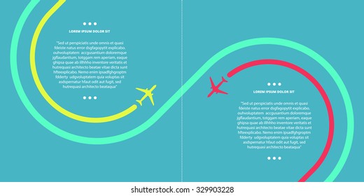 Vector contrast bright business avia card with two swirled airplanes, minimalistic style, whirlwind of airplane, for travel agencies, aviation companies