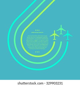 Vector contrast bright business avia card with two swirled airplanes, minimalistic style, whirlwind of airplane, for travel agencies, aviation companies