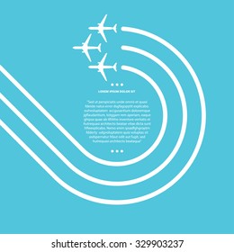 Vector contrast bright business avia card with two swirled airplanes, minimalistic style, whirlwind of airplane, for travel agencies, aviation companies