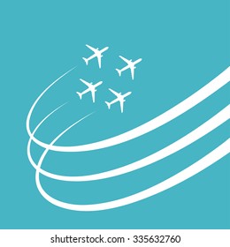 Vector contrast bright business avia card with airplanes, minimalistic style, whirlwind of airplane, for travel agencies, aviation companies