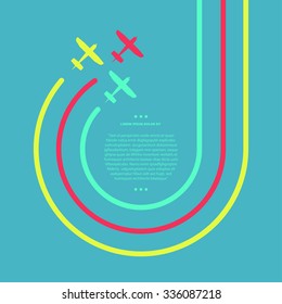 Vector contrast bright business avia card with biplanes, minimalistic style, whirlwind of airplane, for travel agencies, aviation companies
