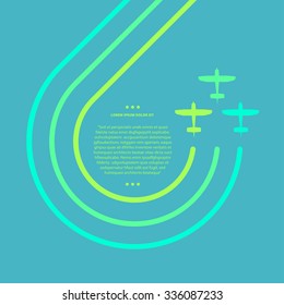 Vector contrast bright business avia card with biplanes, minimalistic style, whirlwind of airplane, for travel agencies, aviation companies