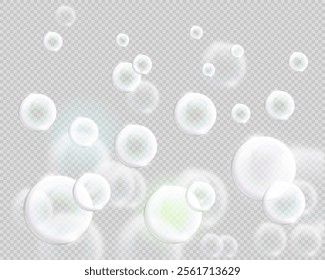 Vector contrast fizzy water air bubbles overlay effect on transparent background. Underwater sparkling oxygen effervescent sparkles in soda drink or champagne