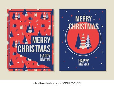 Vector contrast red royal blue Christmas card set