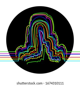 Vector: contrasting colorful wave in form of a mountain on a black circle.