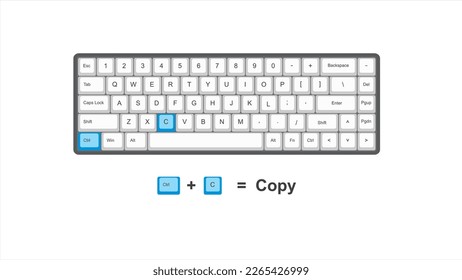 Control de vectores ctrl + C = Copiar - atajos de teclado - ventanas con la ilustración blanca y azul del teclado y el fondo transparente aislado Hotkeys