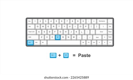 Vector control Ctrl + V = Paste - keyboard paste shortcuts - windows with keyboard white and blue illustration and transparent background isolated Hotkeys