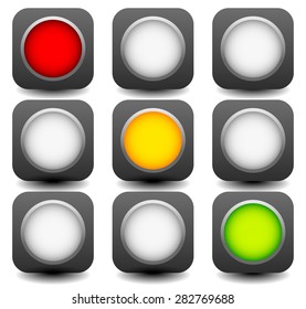 Vector control lights, semaphores or traffic lamps isolated on white.