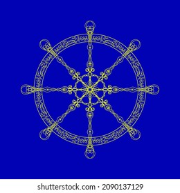 Vector Control Rudder Icon Isolated on Blue Background. Ship Steering Wheel Concept. Nautical Design. Boat Logo.